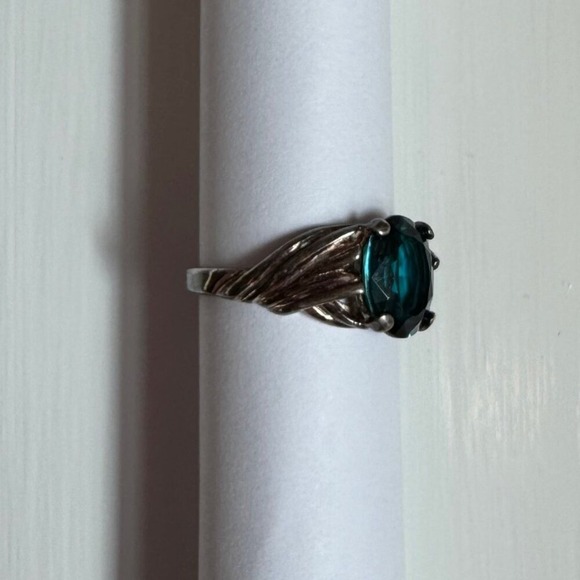 Vintage Estate Ring Blue Topaz Color 925 Sterling Silver Women's Sz 8.75/9 - Picture 6 of 7